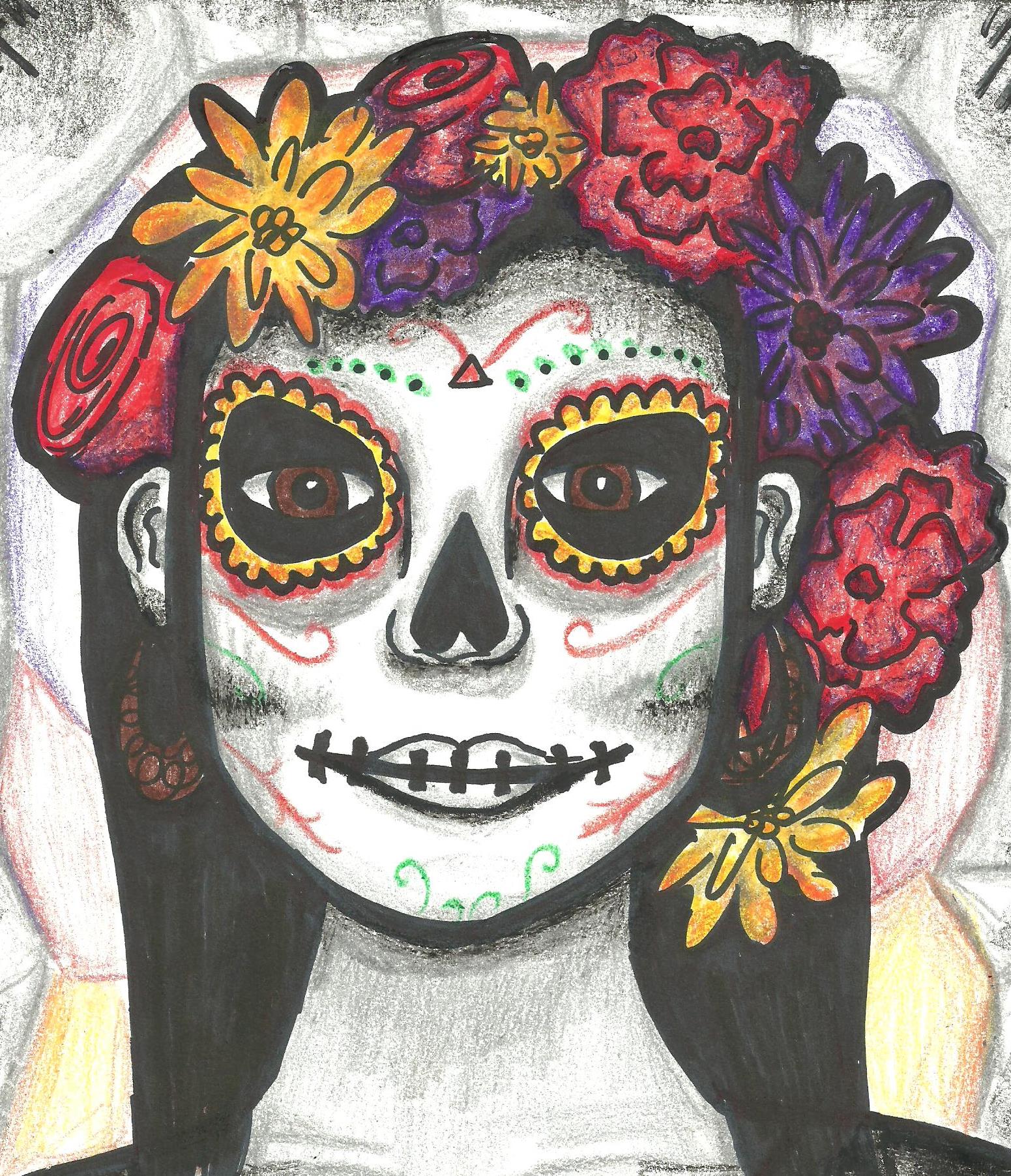 This is Catrina, a skeleton that is a famous symbol for Día de los Muertos. 